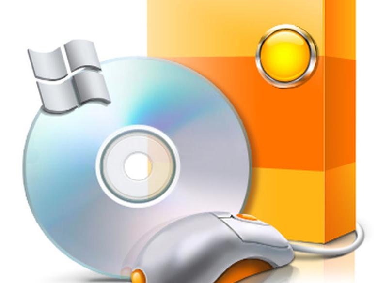 drawing of a CD-ROM, a mouse, and a software package