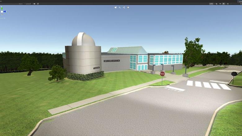 A virtual reality image of the Bell Center for Technology.