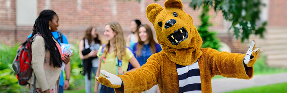 Penn State Nittany Lion mascot welcomes visitors with open arms
